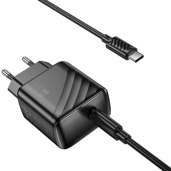 Мережевий зарядний пристрій з кабелем HOCO CS24A Puerto single-port PD25W charger set (C to C)(EU) Black 638449440 фото