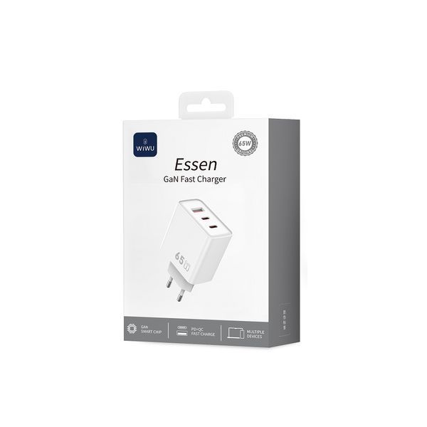 Мережевий зарядний пристрій WIWU 65W Essen GaN Fast Charger 1A+2C Wi-G005 EU White 366893547 фото