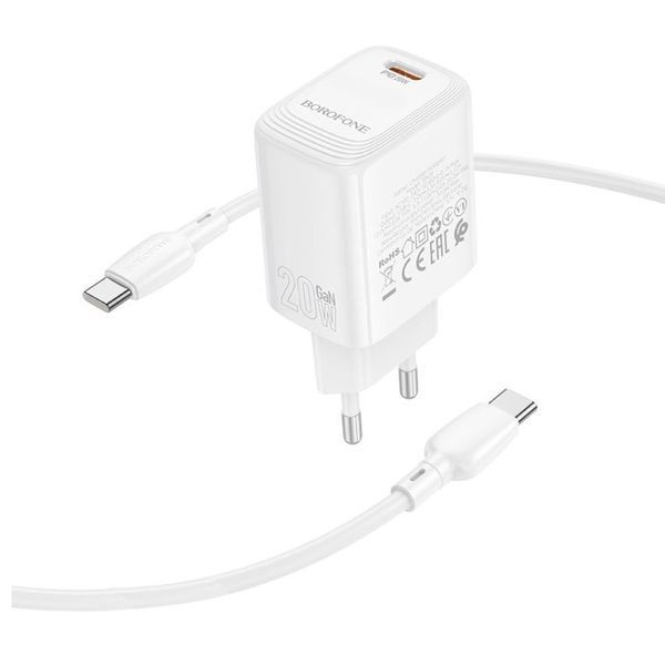 Сетевое зарядное устройство с кабелем BOROFONE BN26 Fuente single-port PD20W charger set (C to C) (EU) White 288421449 фото