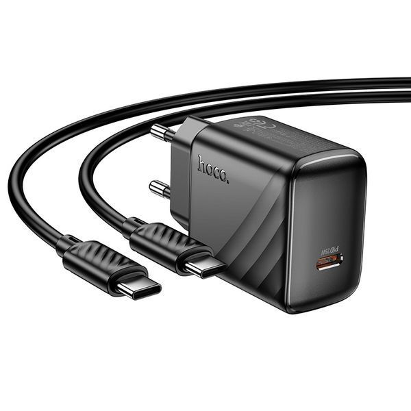 Мережевий зарядний пристрій з кабелем HOCO CS24A Puerto single-port PD25W charger set (C to C)(EU) Black 638449440 фото