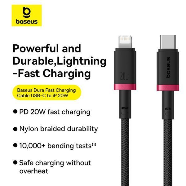 Кабель Baseus Dura Series Fast Charging Cable Type-C to iP 20W 2m Red+Black 161376058 фото
