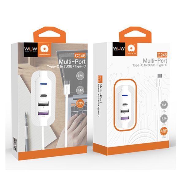 USB-хаб WUW-C246 3-in-1 USB-C to 2 USB-A, USB-C White 990416827 фото