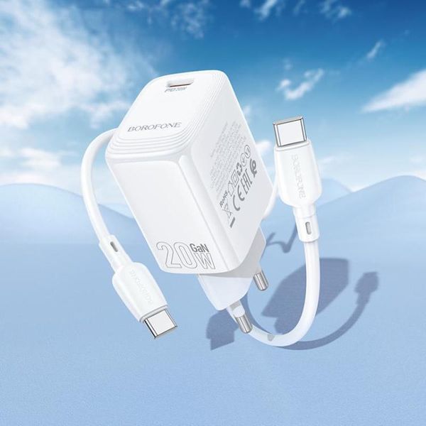 Сетевое зарядное устройство с кабелем BOROFONE BN26 Fuente single-port PD20W charger set (C to C) (EU) White 288421449 фото