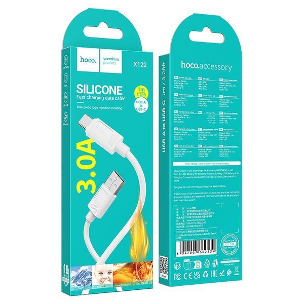 Кабель HOCO X122 Benefit silicone charging data cable Type-C White 785899791 фото