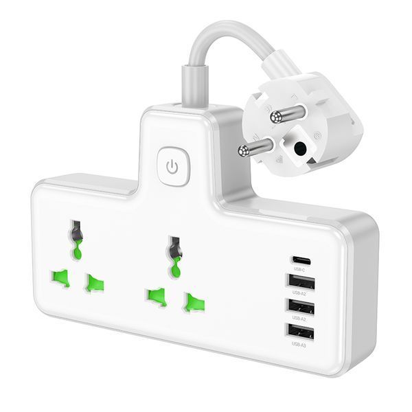 Сетевой подовжувач HOCO AC11A Voyage 2-position expansion socket(1C3A) (8.5 cm) White 433576510 фото