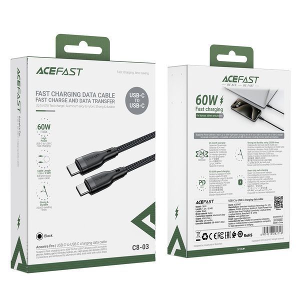 Кабель ACEFAST C8-03 USB-C to USB-C charging data cable Black 369550245 фото