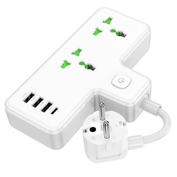 Сетевой подовжувач HOCO AC11A Voyage 2-position expansion socket(1C3A) (8.5 cm) White 433576510 фото