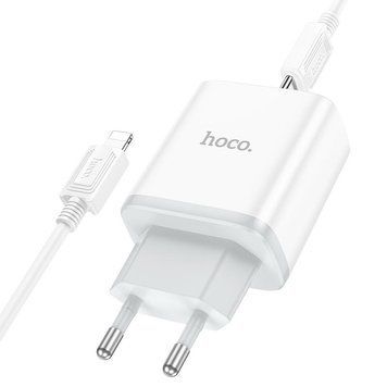 Мережевий зарядний пристрій з кабелем HOCO C105A Stage dual port PD20W+QC3.0 charger set (C to iP)(EU) White 180674968 фото