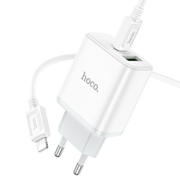 Мережевий зарядний пристрій з кабелем HOCO C105A Stage dual port PD20W+QC3.0 charger set (C to iP)(EU) White 180674968 фото