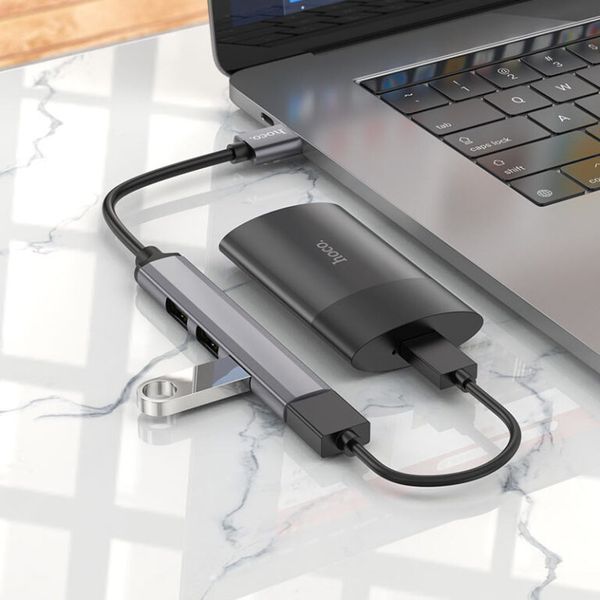 USB-хаб HOCO HB26 4 in 1 adapter(USB to USB3.0+USB2.0*3) Metal Gray 107271755 фото