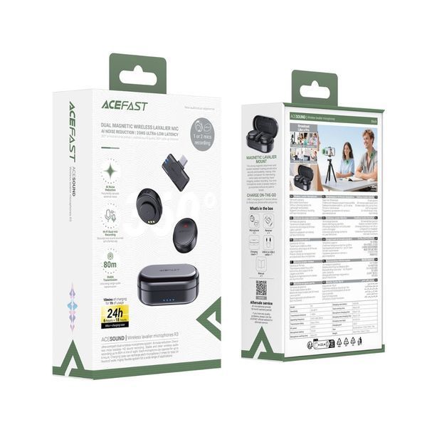 Бездротова мікрофонна система ACEFAST R3 dual-mic (Type-C) Black 113580976 фото