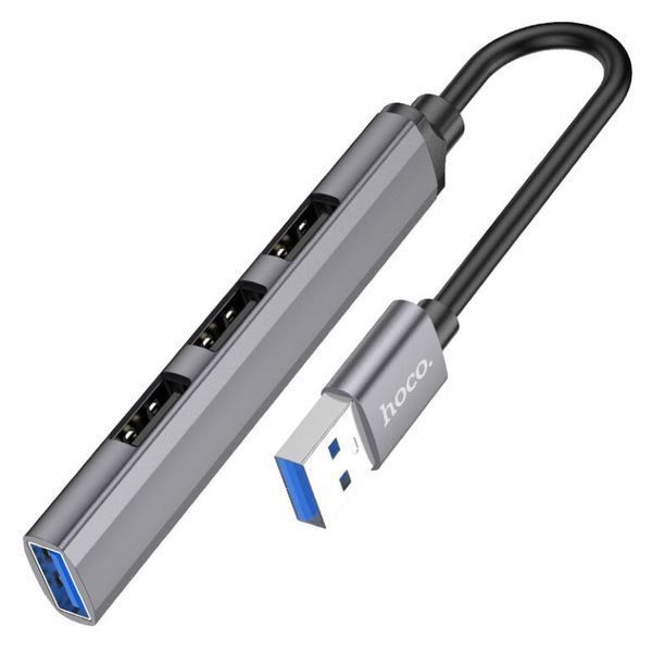USB-хаб HOCO HB26 4 in 1 adapter(USB to USB3.0+USB2.0*3) Metal Gray 107271755 фото