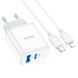 Мережевий зарядний пристрій з кабелем HOCO C105A Stage dual port PD20W+QC3.0 charger set (C to iP)(EU) White 180674968 фото 5