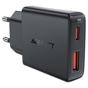 Сетевое зарядное устройство ACEFAST A69 PD30W GaN (USB-A+USB-C) ultra-thin charger Black 982633626 фото