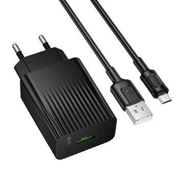 Мережевий зарядний пристрій з кабелем BOROFONE BAS72A Source single port QC3.0 charger set(Micro) Black 631912324 фото