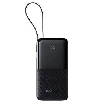 Зовнішній акумулятор Baseus Bipow 2 Digital Display Power Bank With Built-in USB-C Cable 10000mah 20W Cluster Black 991498423 фото