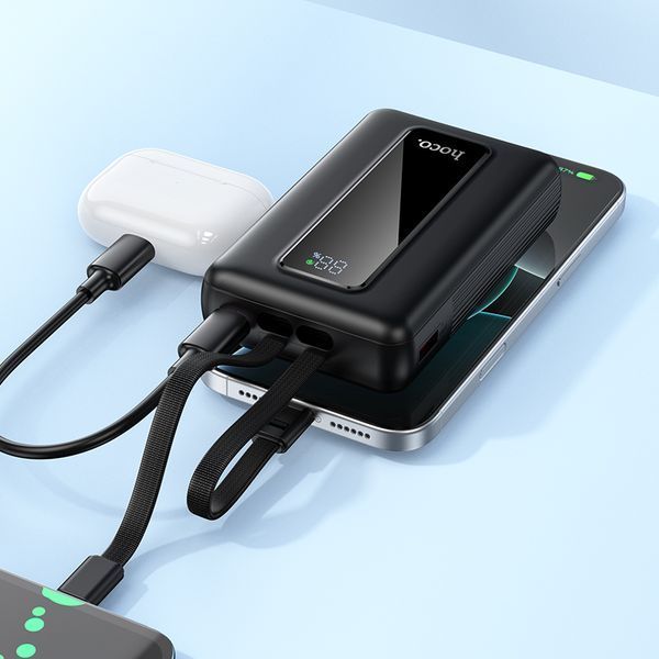 Зовнішній акумулятор HOCO J162A Full power 22.5W+PD20W fully compatible power bank with two cables(20000mAh) Black 960282040 фото