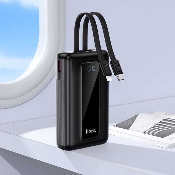 Зовнішній акумулятор HOCO J162A Full power 22.5W+PD20W fully compatible power bank with two cables(20000mAh) Black 960282040 фото