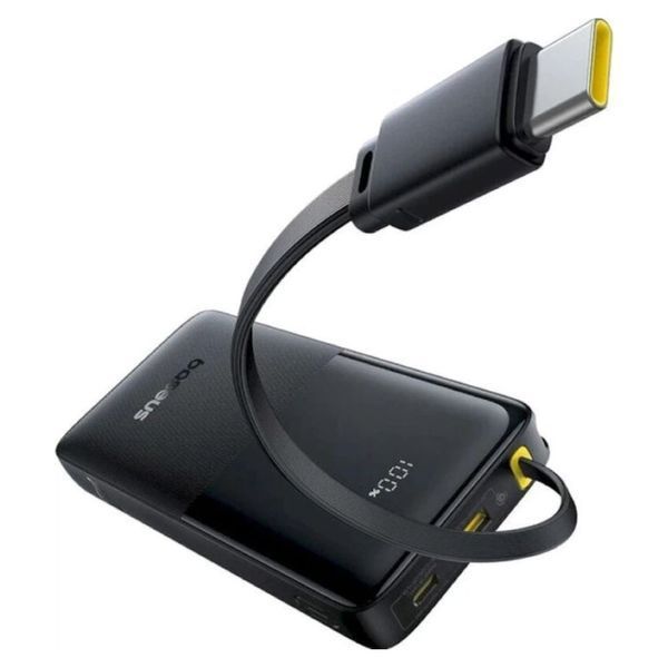 Внешний аккумулятор Baseus Bipow 2 Digital Display Power Bank With Built-in USB-C Cable 10000mah 20W Cluster Black 991498423 фото