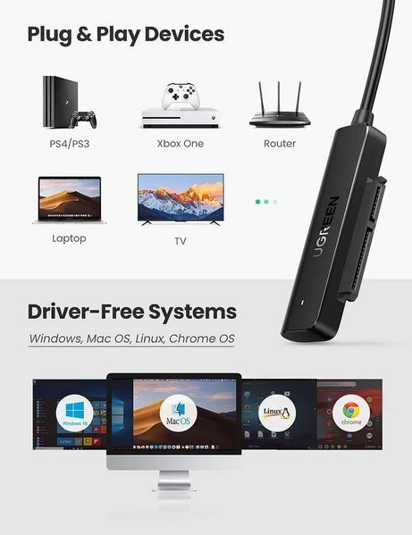 Внешний карман для накопителя UGREEN CM321 USB-A to 2.5-Inch SATA Converter 50cm (UGR-70609) 948640862 фото