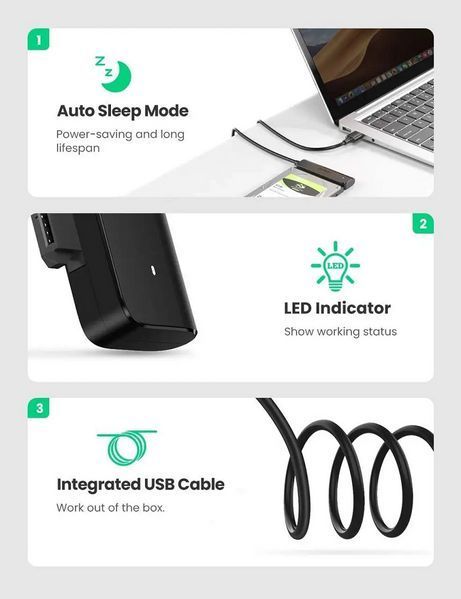 Внешний карман для накопителя UGREEN CM321 USB-A to 2.5-Inch SATA Converter 50cm (UGR-70609) 948640862 фото