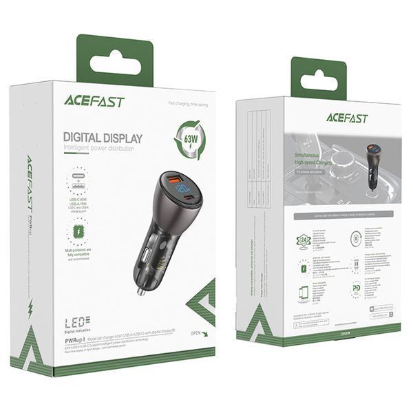 Автомобільний зарядний пристрій ACEFAST B6 metal 63W (USB-A+USB-C) with digital display 469903974 фото