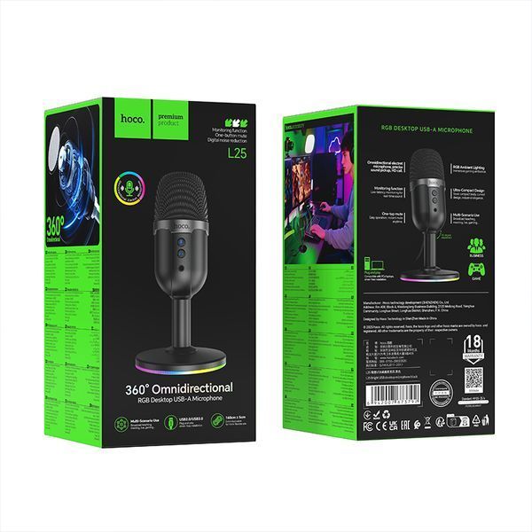 Мікрофон настільний HOCO L25 Bright (USB-A) Black 731129005 фото