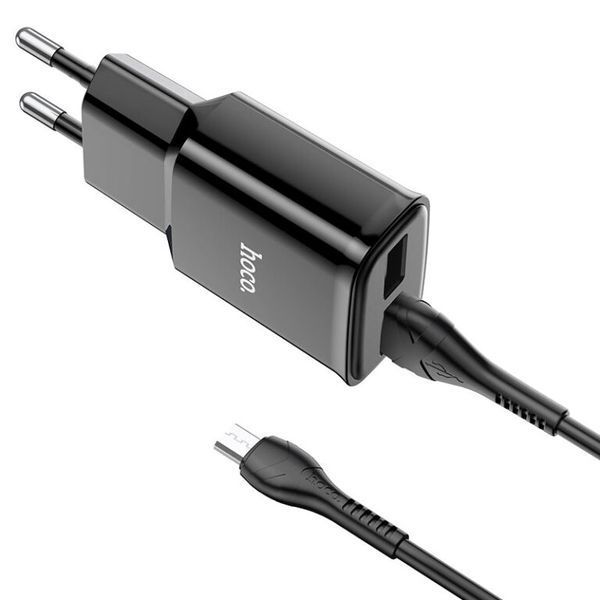 Мережевий зарядний пристрій з кабелем HOCO C88A Star round dual port charger set(Micro) 12W Black 677955384 фото