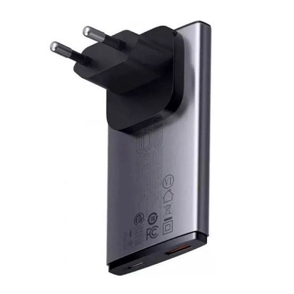 Сетевое зарядное устройство с кабелем Baseus GaN5 Pro Ultra-Slim Fast Charger C+U 65W Gray((With Mini White Cable C to C 100W(20V/5A) 1m Black) 452954534 фото
