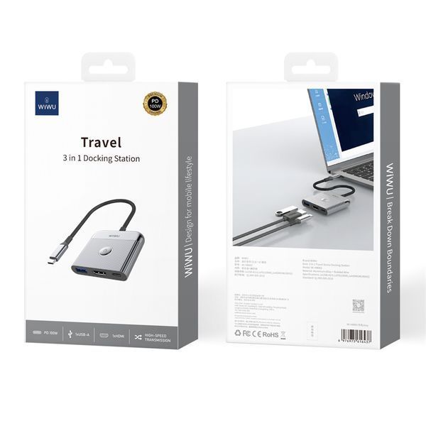 USB-Hub WIWU Traveling 3in1 USB C hub Wi-HB002 Gray 257359427 фото