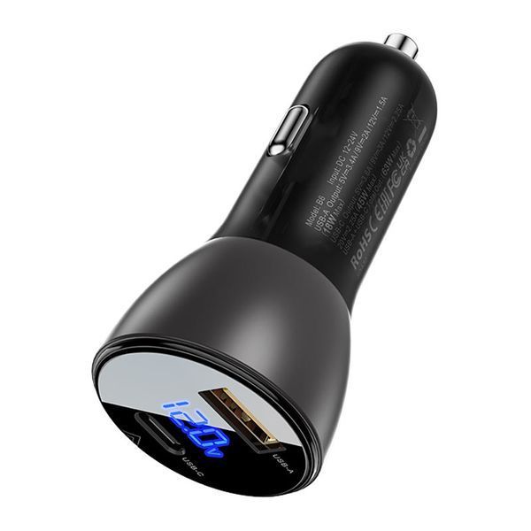 Автомобільний зарядний пристрій ACEFAST B6 metal 63W (USB-A+USB-C) with digital display 469903974 фото